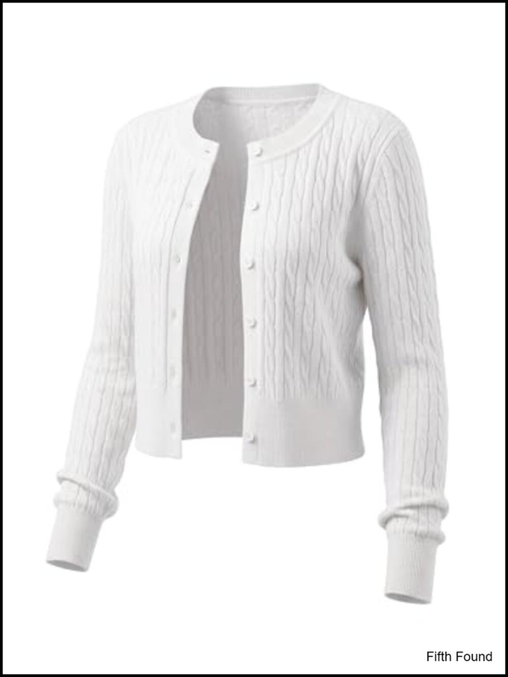 Women's Cropped Cardigan Lightweight Micro-Cable Knit Crewneck Button Down